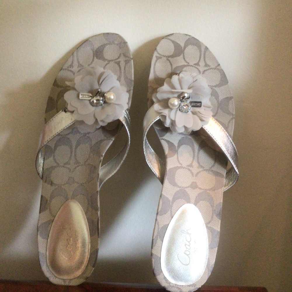 Coach silver flip flops